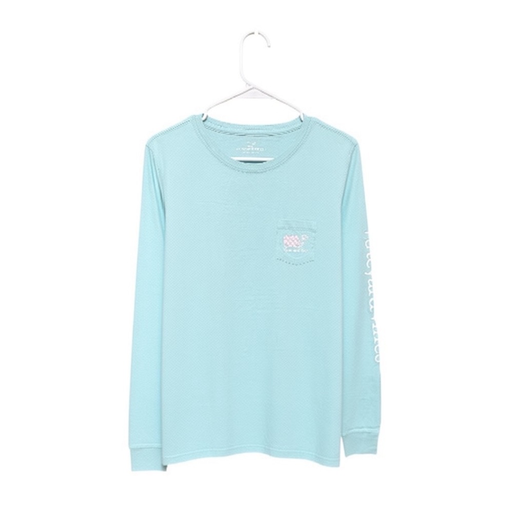Women’s Vineyard Vines Aqua Haze Long Sleeve Pocket Tee. - Picture 2 of 3